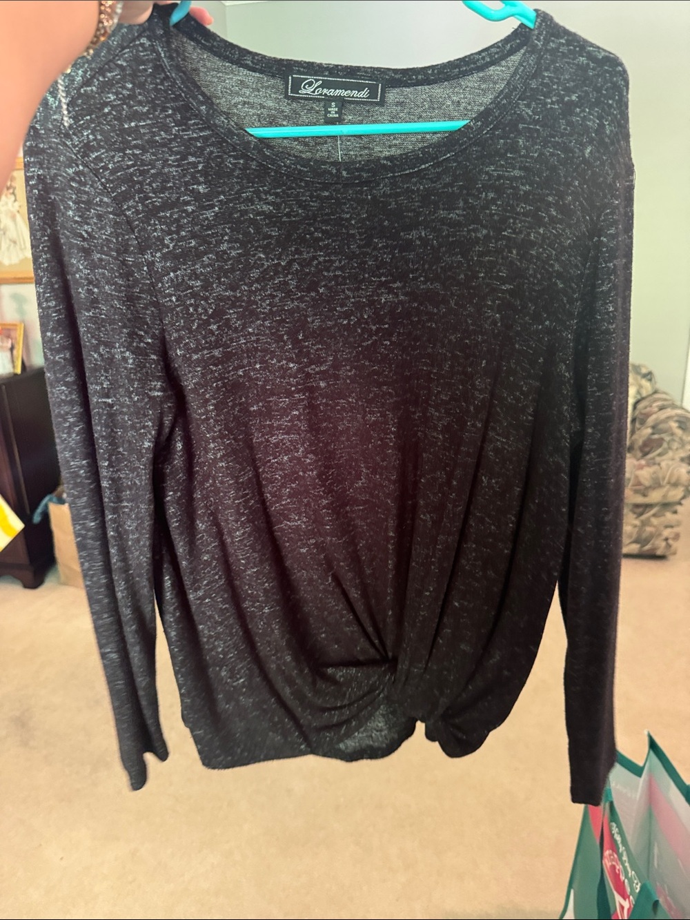lorenzo Charcoal Twist-Knot Long Sleeve Top